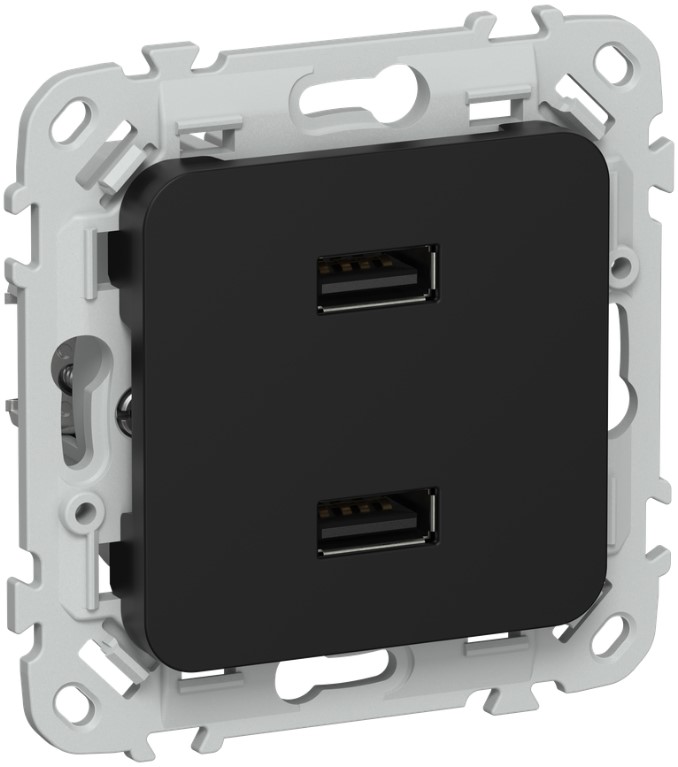 

Розетка USB IEK FI-U21-D31-K02 FLITE Type A+A 3,1А РЮ-2-ФлЧ черный, FI-U21-D31-K02