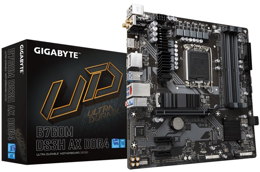 

Материнская плата mATX GIGABYTE B760M DS3H AX DDR4 (LGA1700, B760, 4*DDR4 (5333), 4*SATA 6G RAID, 2*M.2, 3*PCIE, 2.5Glan, WiFi, BT, HDMI, 2*DP, USB Ty, B760M DS3H AX DDR4