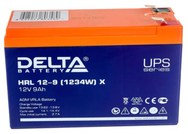 Изображение товара Батарея Delta HRL 12-9 X AGM 12 В 9 Ач надежная аккумулятор для систем резервного питания