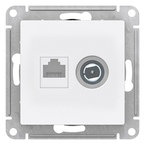 

Розетка Schneider Electric ATN000189 AtlasDesign, двойная ТВ + компьютерная, RJ45, кат. 5Е, белая, ATN000189