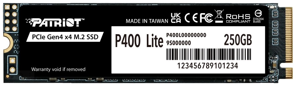 

Накопитель SSD M.2 2280 Patriot Memory P400 Lite 250GB, 3200/1300MB/s, TBW 140, P400 Lite