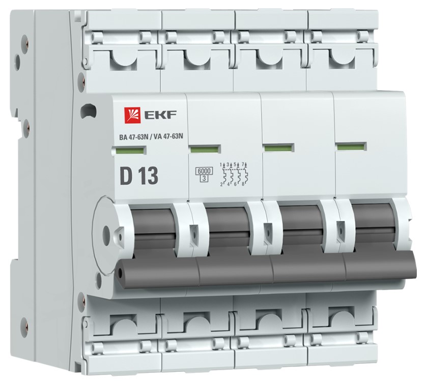 

Автоматический выключатель EKF M636413D 4P 13А (D) 6кА ВА 47-63N PROxima, M636413D