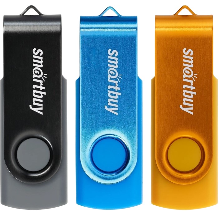 

Накопитель USB 2.0 8GB SmartBuy Twist SB008GB2TWKBYSET комплект 3 шт. (чёрный / синий / жёлтый), Twist