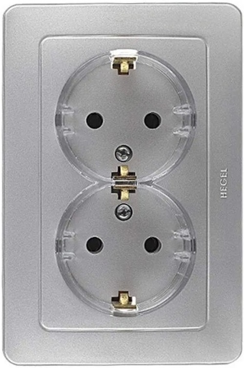 

Розетка с заземлением HEGEL РС16-381-06 2-м Мастер 16А (стакан) серебро, РС16-381-06