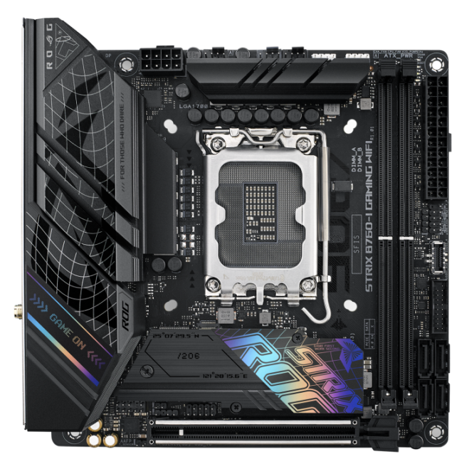 

Материнская плата mini-ITX ASUS ROG STRIX B760-I GAMING WIFI (LGA1700, B760, 4*DDR5 (7600), 4*SATA 6G RAID, 2*M.2, PCIE, 2.5Glan, WiFi, BT, HDMI, DP,, ROG STRIX B760-I GAMING WIFI
