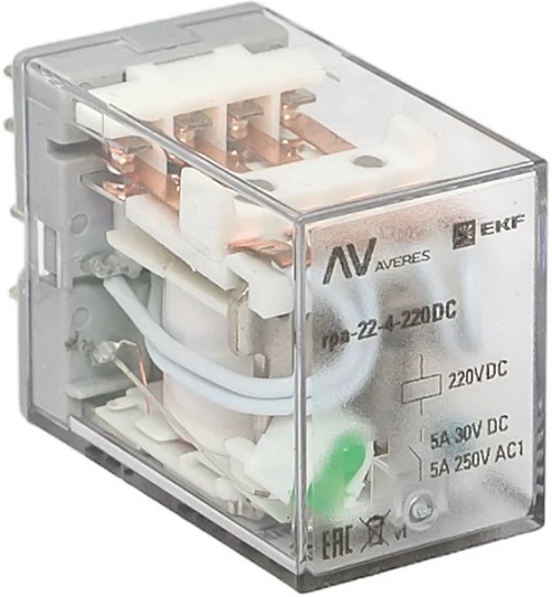 

Реле промежуточное EKF rpa-22-4-220DC RPA 22/4 5A 220В DC, rpa-22-4-220DC