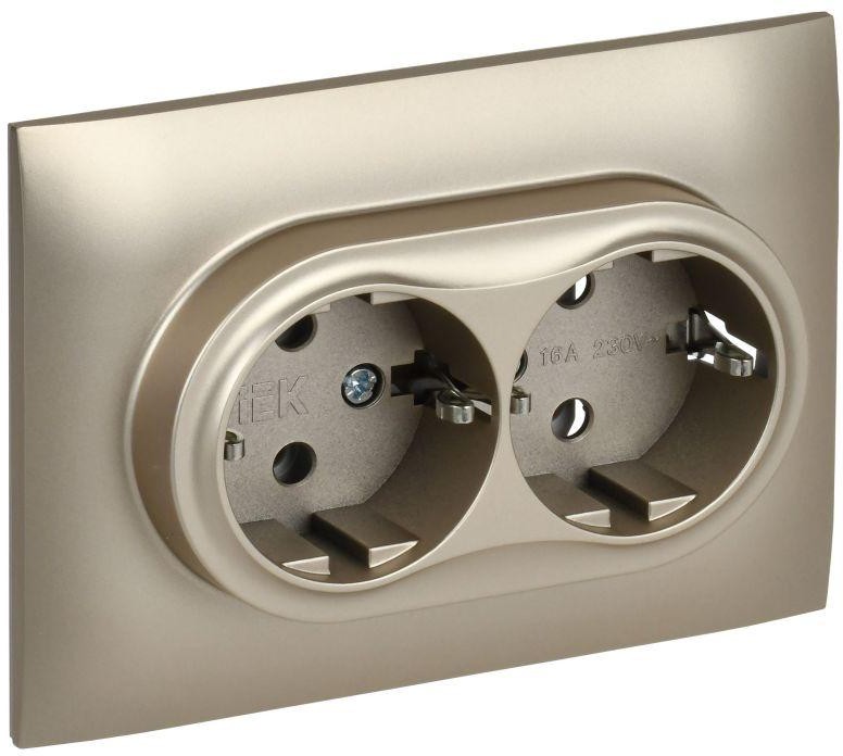 

Розетка двухместная с заземлением в сборе IEK SK-R21-16-K37-F SKANDY без защитных шторок 16А SK-R08Sh шампань, SK-R21-16-K37-F