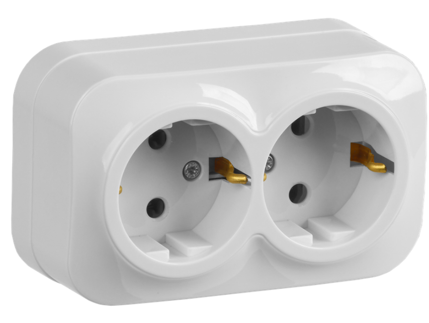 

Розетка двухместная с заземлением IEK ERH21-K01-16 GLORY без защитных шторок открытой установки 16А РС22-3-ХБ белый, ERH21-K01-16