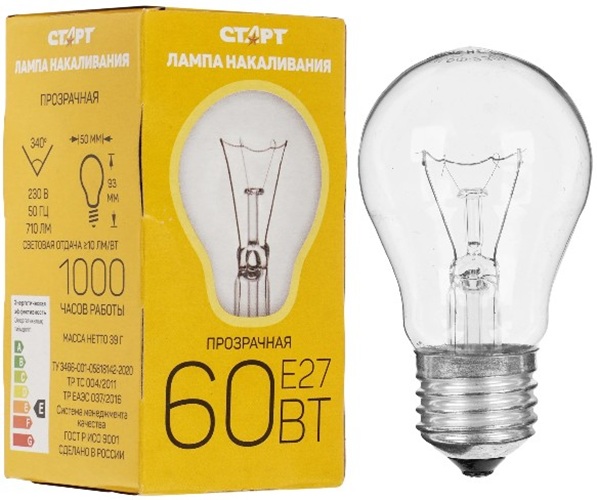 

Лампа накаливания Старт б 6276_ 60Вт Е27 -10/50, б