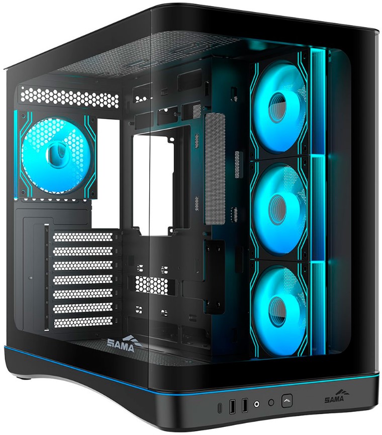 

Корпус ATX SAMA V62S черный, без БП, боковая панель из закалённого стекла, 2*USB 3.0, USB Type-C, V62S