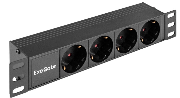 

Блок розеток 10", 4 розетки Exegate ServerPro PDU-10H401 Al-4S-C14 EX298596RUS 1U, Алюминий, Schuko, C14, черный, RTL, ServerPro PDU-10H401 Al-4S-C14