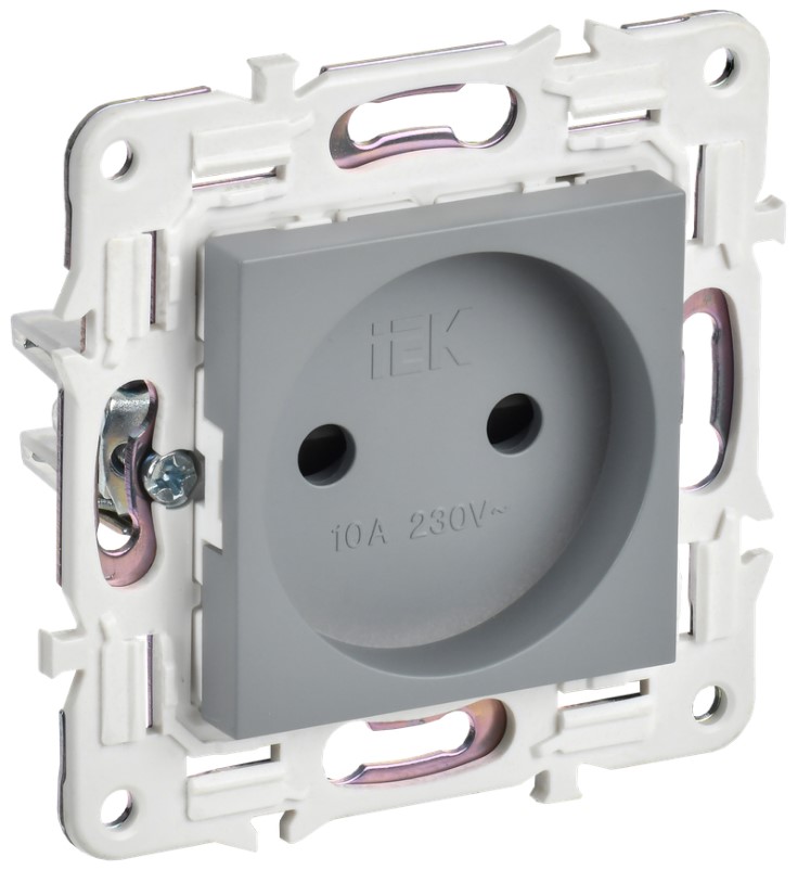 

Розетка без заземления IEK SK-R13-10-K03 SKANDY с защитными шторками 10А SK-R01Gr серая, SK-R13-10-K03