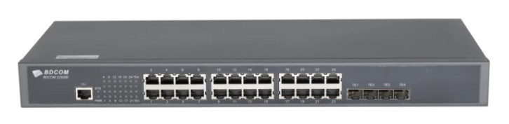 

Коммутатор BDCom S2900-24T4X Коммутатор 24 GE TX ports, 4 10GE/GE SFP+ ports; 1 standard AC220V power supply, the cooling fan, 1U, 19-inch rack-moun, S2900-24T4X
