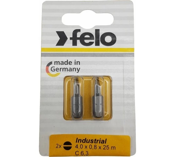 

Бита Felo 02041036 плоская шлицевая 4,0X0,8X25, серия Industrial, 2шт в блистере, 02041036