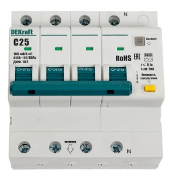 Изображение товара Дифференциальный автомат DEKraft 16412DEK 25А IP20 Электронный защита