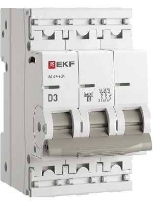 

Автоматический выключатель EKF M636303D 3P 3А (D) 6кА ВА 47-63N PROxima, M636303D