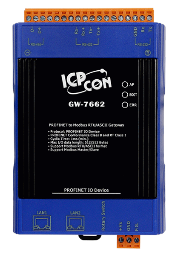 

Преобразователь ICP DAS GW-7662 CR PROFINET to Modbus RTU/ASCII Gateway (RoHS), GW-7662 CR