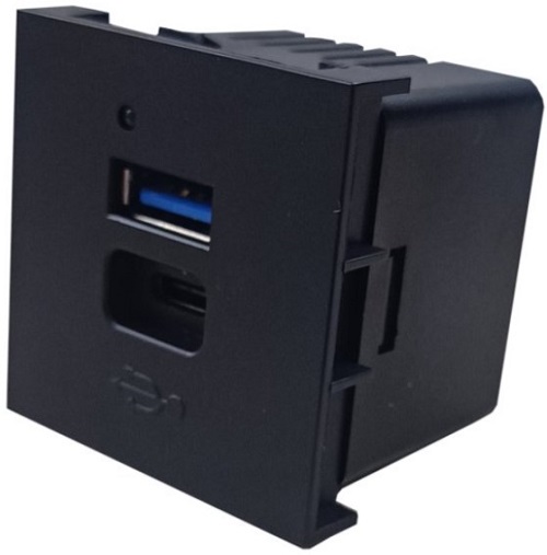 

Розетка Eurolan 16V-50-02GS с двумя разъемами USB Type A, Type C, 45  45 мм, 240 В, 3,0 А, графитовый черны, 16V-50-02GS