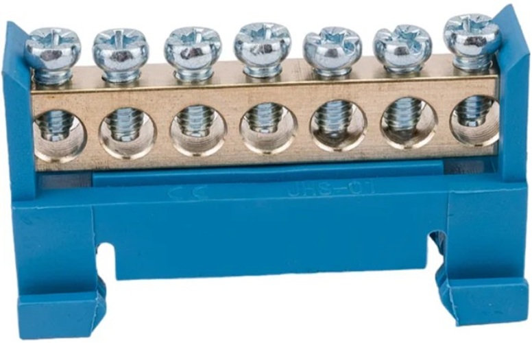 

Шина Rexant 11-2352 «N» нулевая с синим изолятором тип «Стойка» на DIN-рейку 6x9 мм 7 групп, 11-2352