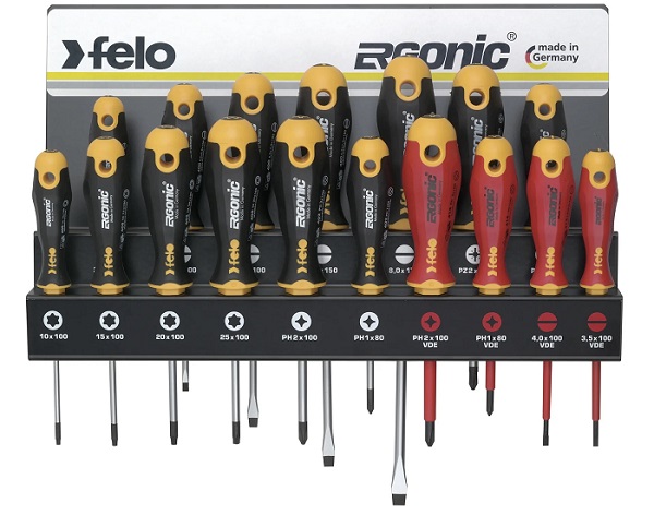 

Набор отверток Felo 40091743 SL/PZ/PH/Tx Ergonic и отверток VDE на стальной стойке, 17 шт, 40091743