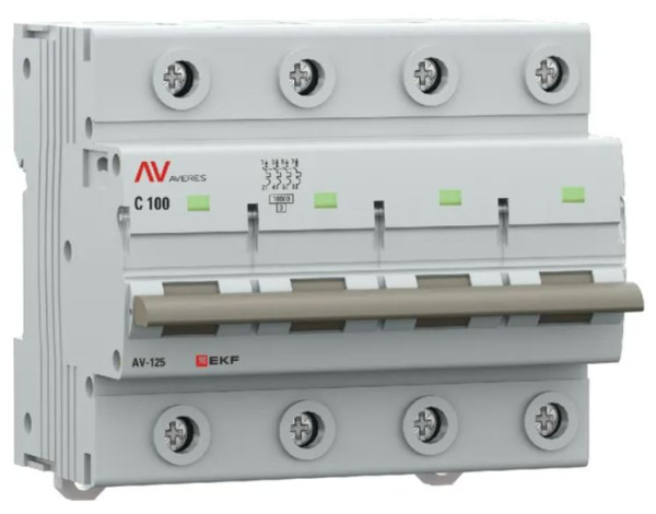 Изображение товара Автоматический выключатель EKF mcb125-4-100D-av для постоянного тока 100А IP20