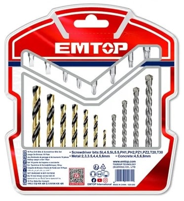 

Набор EMTOP ECBDB1901 сверл и насадок для отверток (19 предметов), ECBDB1901