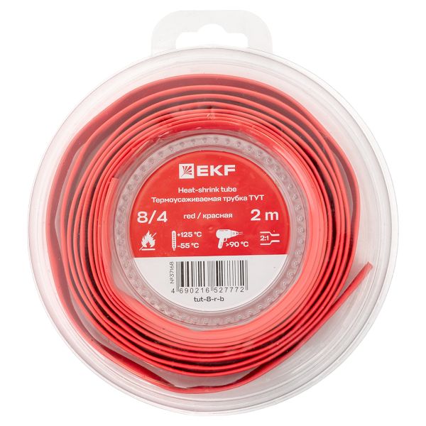 

Термоусаживаемая трубка EKF tut-8-r-b нг 8/4 красная ролик 2 м, tut-8-r-b