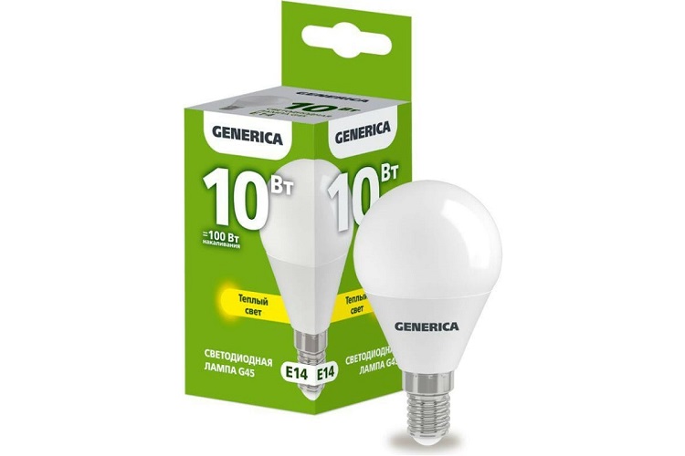 

Лампа светодиодная GENERICA LL-G45-10-230-30-E14-G G45 10Вт шар 3000К E14 230В, LL-G45-10-230-30-E14-G