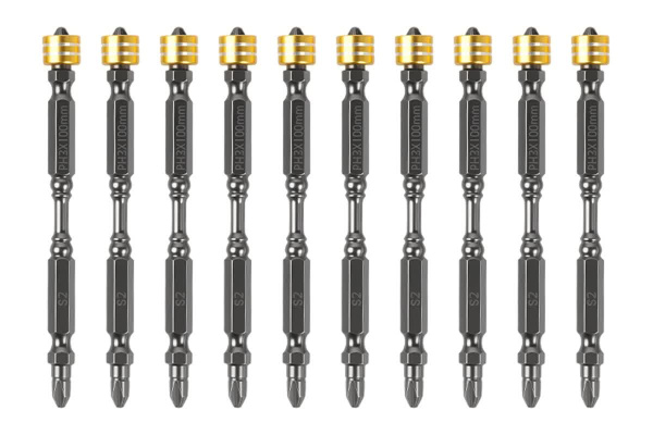 Изображение товара Набор ударных бит Deli DL255100 10 шт PH2 100 мм сталь S2 магнитный кейс