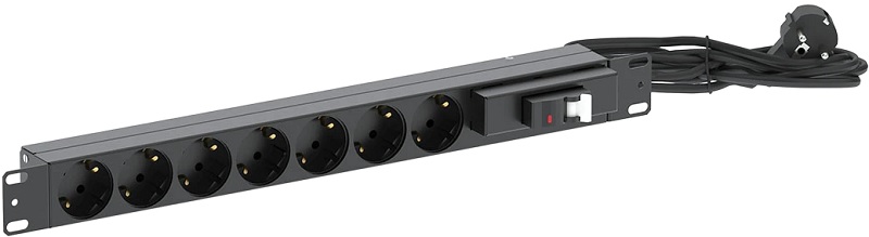 

Блок розеток 19", 7 розеток ССД 130411-02074 БР-7SCH-16А-AB16-Ш-3SCH, выключатель автоматический 16А, со шнуром 3м Schuko, 130411-02074