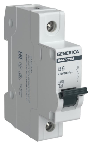Изображение товара GENERICA MVA21-1-006-B-G — автоматический выключатель 6 А, 230 В, IP20