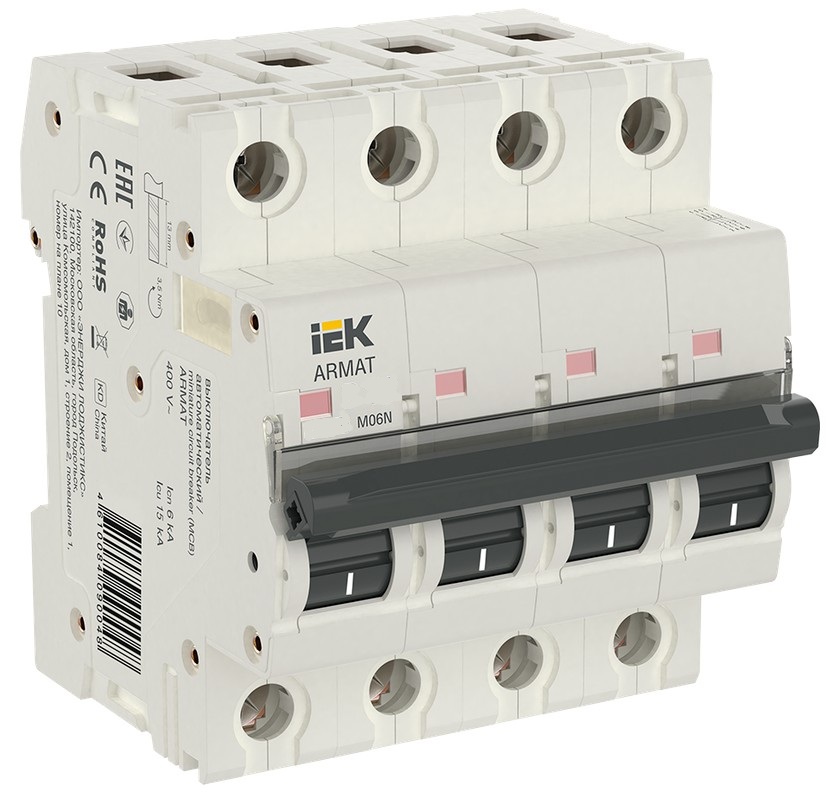 

Автоматический выключатель IEK AR-M06N-4-B005 ARMAT M06N 4P B 5А, AR-M06N-4-B005