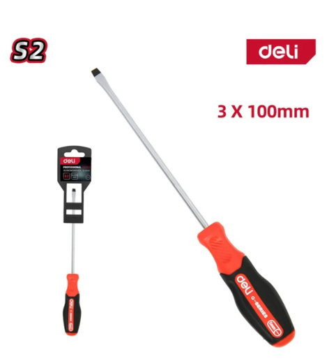 Изображение товара Отвертка шлицевая Deli DL3441 SL3x100мм - прочный инструмент для работы с крепежом