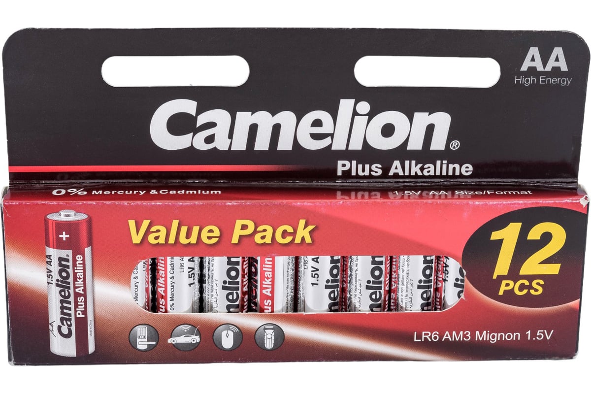 

Батарейка Camelion Plus Alkaline LR6 BL-12 CAMELION 5818 (LR6-HP12, пальчиковая батарейка АА 1.5В) (упак. 12 шт.), Plus Alkaline LR6 BL-12