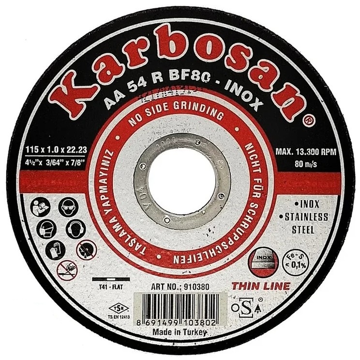 

Диск отрезной ООО САМ KAR-910380-3 Karbosan по нержавеющей стали 115х1х22 INOX 3 шт, KAR-910380-3