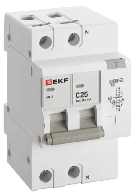 

Автомат дифференциальный EKF DA2-6-25-100-pro АД-2 2Р 25А характеристика C 100мА тип АС электронный 6кА PROXIMA, DA2-6-25-100-pro