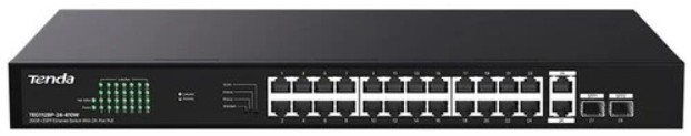 

Коммутатор неуправляемый Tenda TEG1128P-24-410W PoE, 28 порта, 24x1 Гбит/с, PoE 24х30 Вт (до 410Вт), RJ45 2x1 Гбит/с, TEG1128P-24-410W
