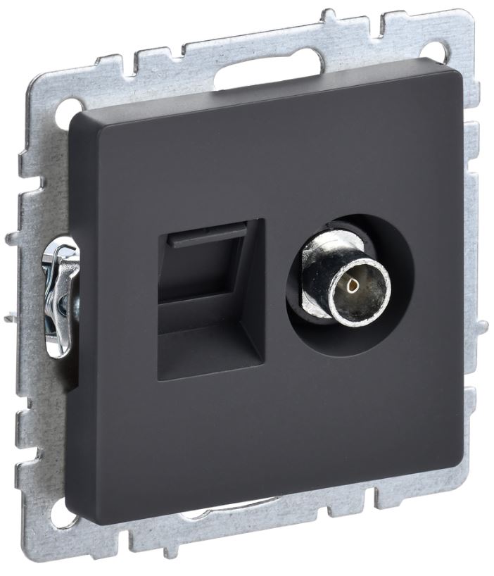 

Розетка комбинированная IEK BR-AK20-1-K53 BRITE TV+RJ45 кат.5E РТВ/РК12-БрГ Графит, BR-AK20-1-K53