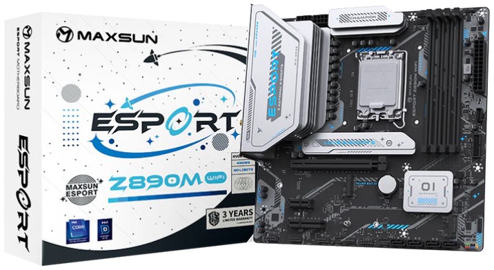 

Материнская плата ATX MAXSUN MS-eSport Z890M WIFI (LGA1851, Z890, 4*DDR5, 4*SATA, 3*M.2, WiFi, BT, USB 3.2, USB 2.0, USB Type-C, PCIe, HDMI, DP), MS-eSport Z890M WIFI