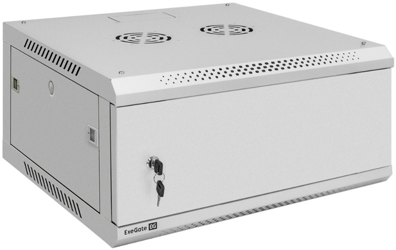 Шкаф настенный 19", 4U Exegate EX300265RUS телекоммуникационный EC-WM-4U.600.M.GREY (600x600x280mm (ШхГхВ), передняя дверь металл, съемные боковые пан