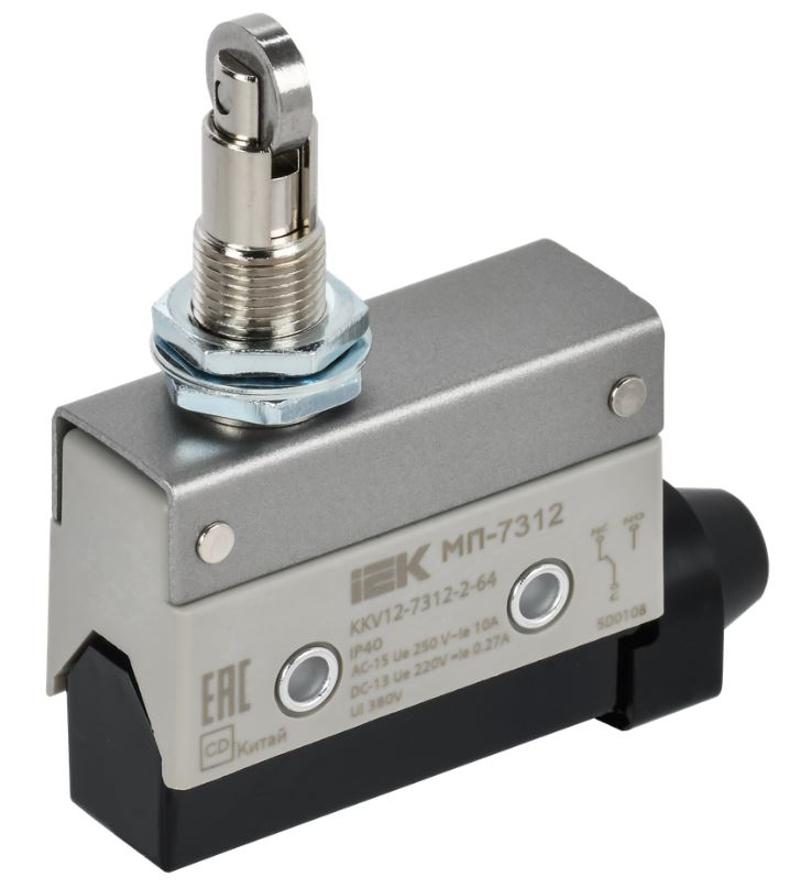 

Микропереключатель концевой IEK KKV12-7312-2-64 МП-7312 вертикальный толкатель с нажимным роликом резьбовое крепление IP40, KKV12-7312-2-64