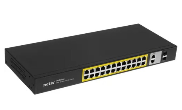

Коммутатор неуправляемый netis 24x100 Мбит/с, PoE+ 24х30 Вт (до 360Вт), Uplink RJ45 1*1 Гбит/с, P124GH