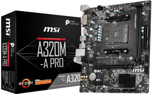 Изображение товара Материнская плата MSI A320M-A PRO для AMD с сокетом AM4 и форм-фактором mATX