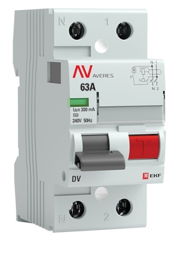 

УЗО EKF rccb-2-63-300-ac-av DV 2P 63А/300мА (AC) AVERES, rccb-2-63-300-ac-av