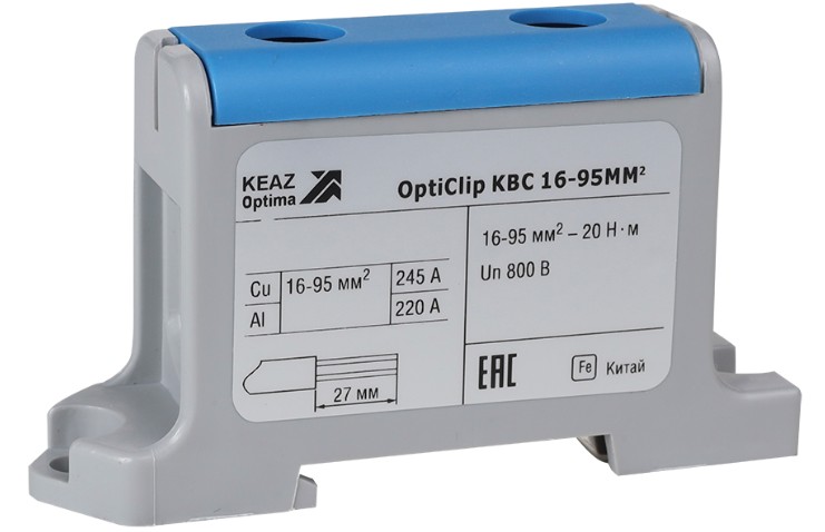 

Клемма вводная КЭАЗ 351043 силовая OptiClip КВС 16-95 синяя, 351043