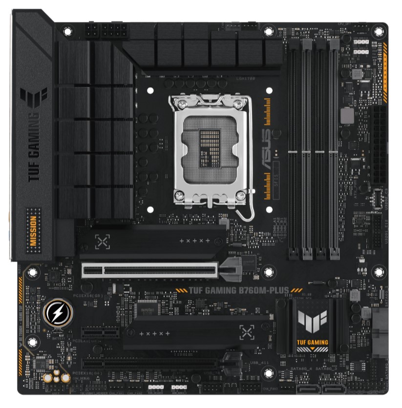 

Материнская плата mATX ASUS TUF GAMING B760M-PLUS 90MB1ES0-M1EAY0 (LGA1700, B760, 4*DDR5 (7200), 4*SATA 6G RAID, 2*M.2, 3*PCIE, HDMI, DP, USB Type-C,, TUF GAMING B760M-PLUS