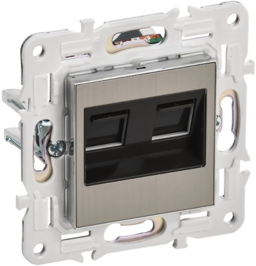 

Розетка компьютерная IEK SK-K20-2-K50 SKANDY двойная RJ45 кат.6 SK-K04N металл никель, SK-K20-2-K50