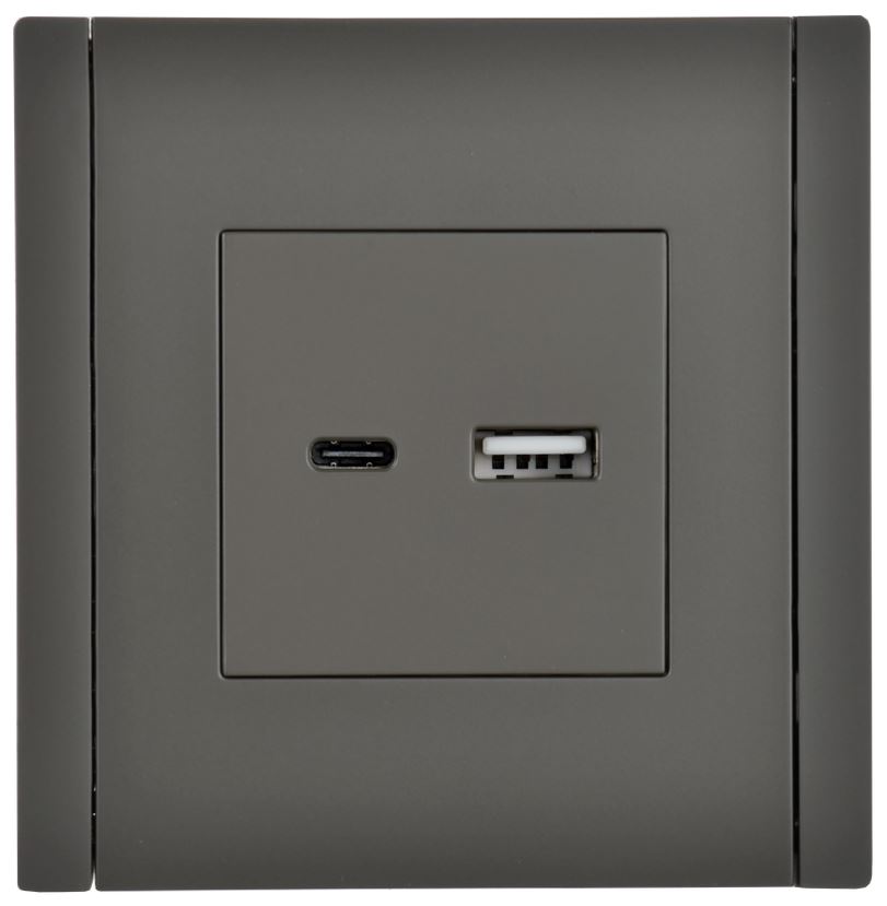 

Розетка USB IEK FP-U22-018-K03 FORTE&PIANO тип A+тип C 18Вт FP351 серый, FP-U22-018-K03