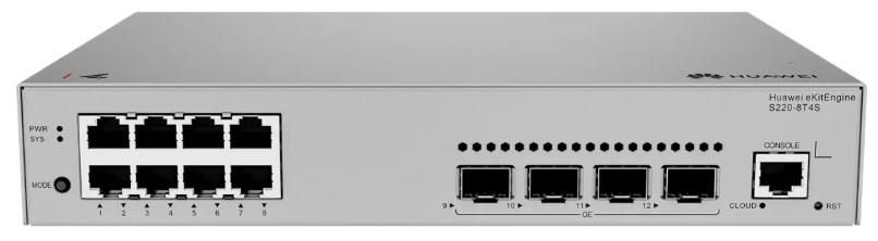

Коммутатор Huawei eKit S220-8T4S 98012551 (L2, 8*10/100/1000BASE-T ports, 4*GE SFP ports, built-in AC power), eKit S220-8T4S