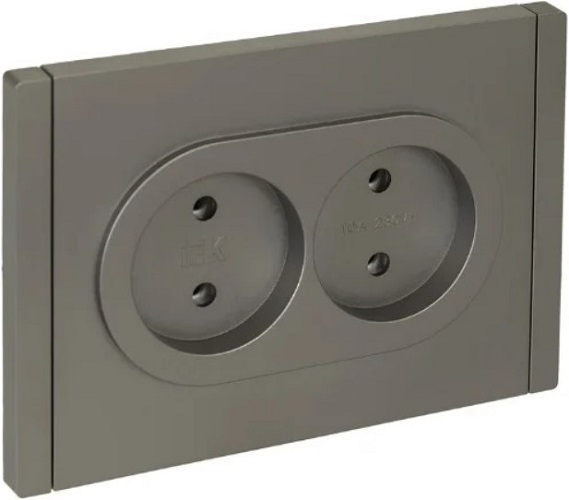 

Розетка двухместная без заземления IEK FP-R20-10-1-K46 FORTE&PIANO с защитными шторками б/к 10А FP526 сталь, FP-R20-10-1-K46